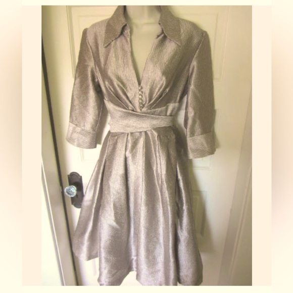 DONNA RICCO Collection Gold Metallic Textured Rhinestone Button Dress NWOT - Picture 6 of 14